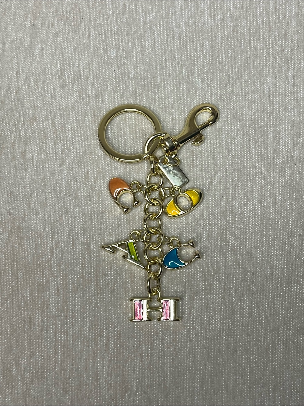 Coach Gold Tone Multicolor Enamel Charm Keychain